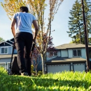 mowing lawn